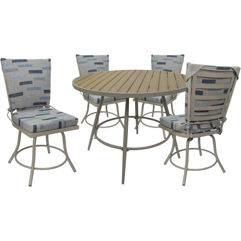 Ensemble repas d'extérieur 42 po Merrile, Structure beige / coussin bleu
