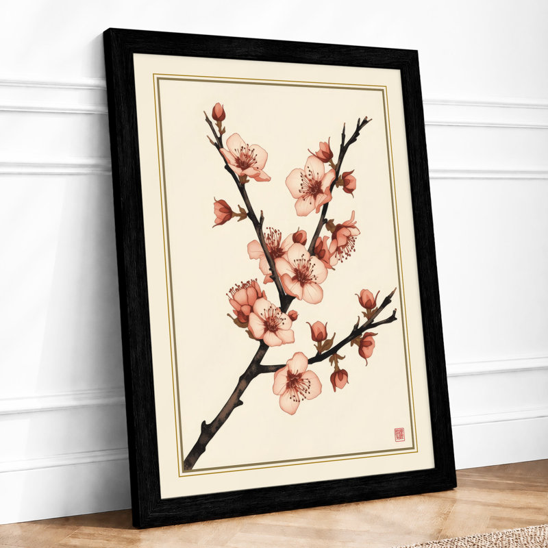 Spring Blossoms Japandi - Framed Print, Black, A4 - 29.7 x 21.0 cm