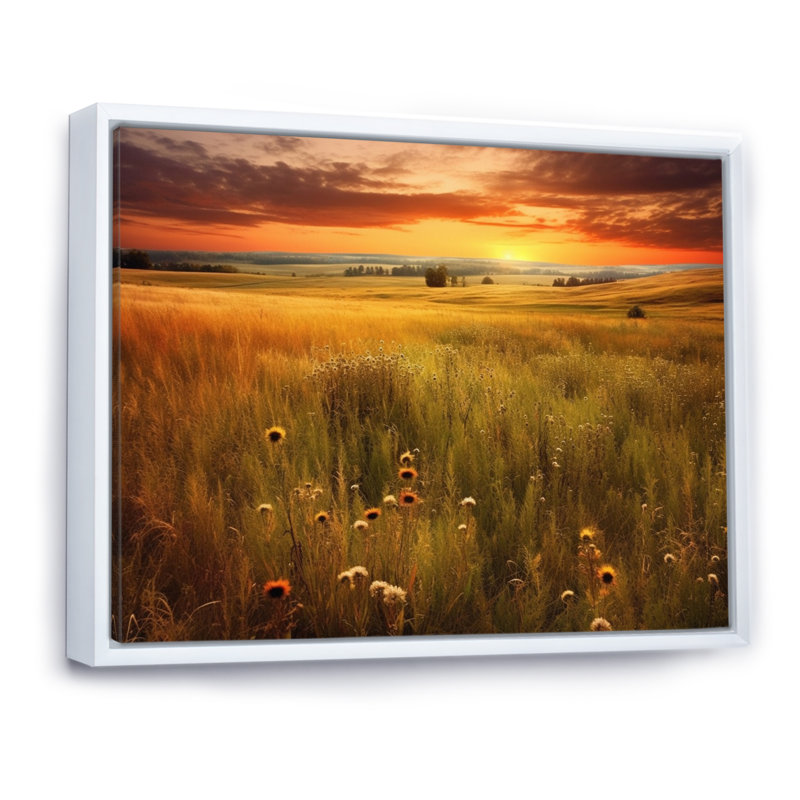 Calming Meadow II, reproduction d'art sur toile, 30" H x 40" W, Cadre flottant blanc