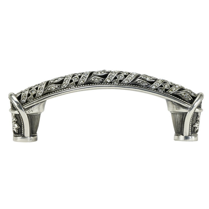 HAMPTON 3-1/2" CENTER TO CENTER PULL DECORATED WITH CLEAR SWAROVSKI CRYSTALS IN BURNISHED SILVER PLATE, Burnish Silver