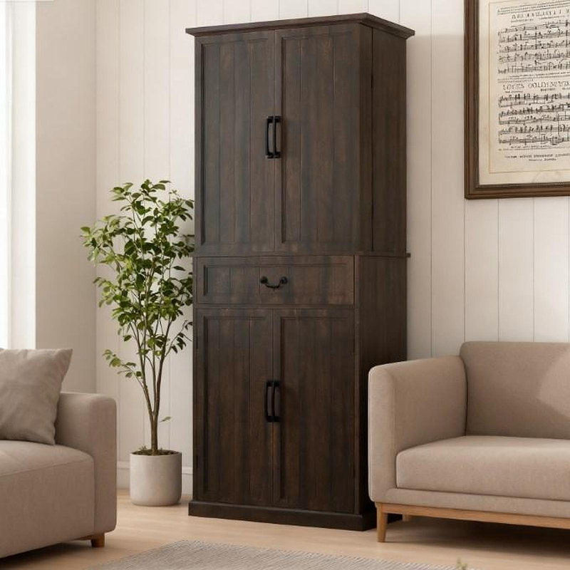 Armoire de rangement de style moderne, armoire de cuisine à DEL, avec tablettes de porte