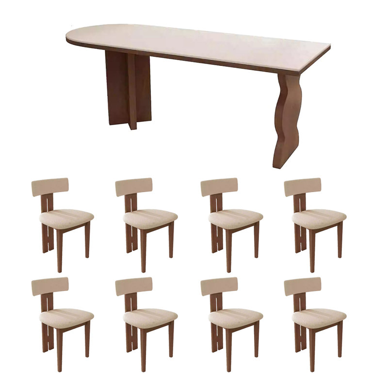 Table de salle à manger et chaise de style antique en demi-cercle, Brun