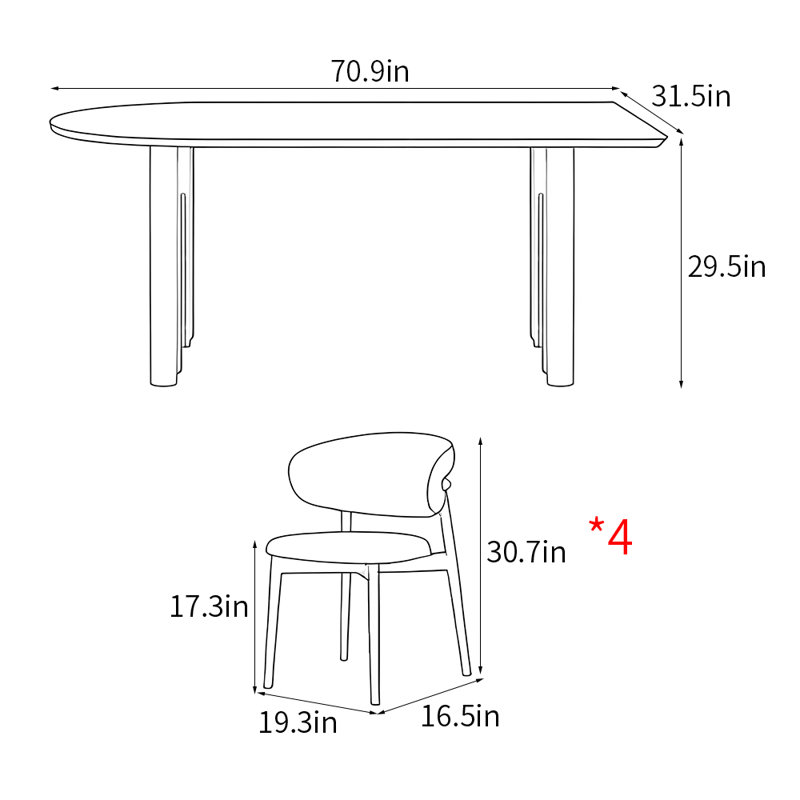 French style retro simple dining table sets, 29.5"H x 70.9"L x 31.5"W
