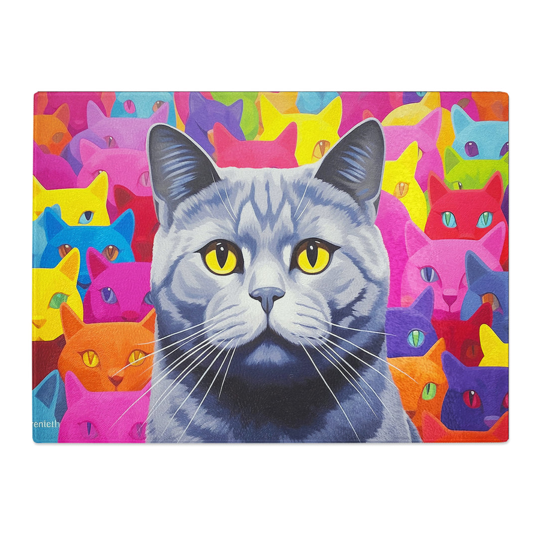 British Shorthair Cat Colour Field No.2  Glass Chopping Board