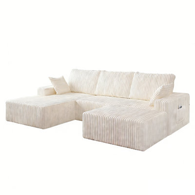 107" W cloud Modular Sectional Sofa With 1 Ottoman, Modern Minimalist Upholstered Couches, Comfort U Shaped Sofa For Living Room, Deep Seat Corner Couch, No Assembly Required