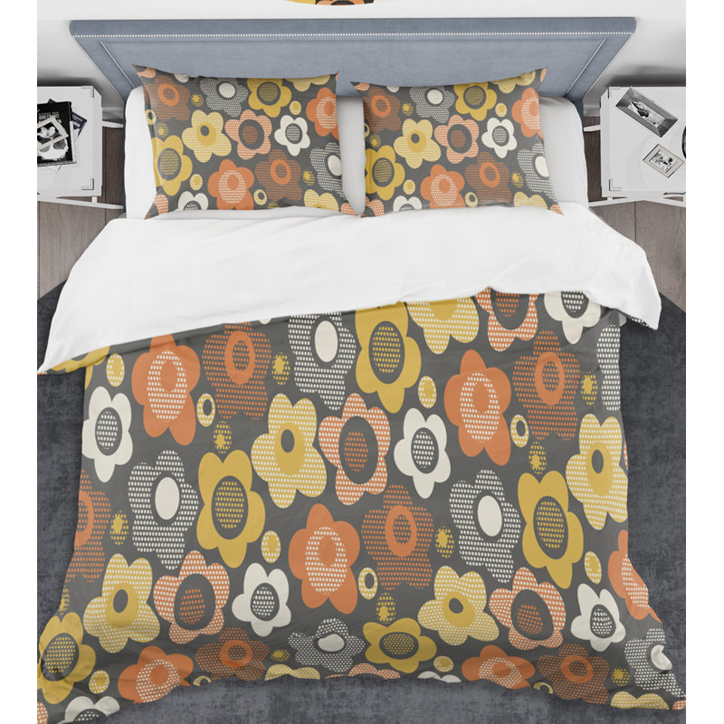 Ensemble de housse de couette de style mid-century rétro floral vii, Housse simple + 1 taie décorative