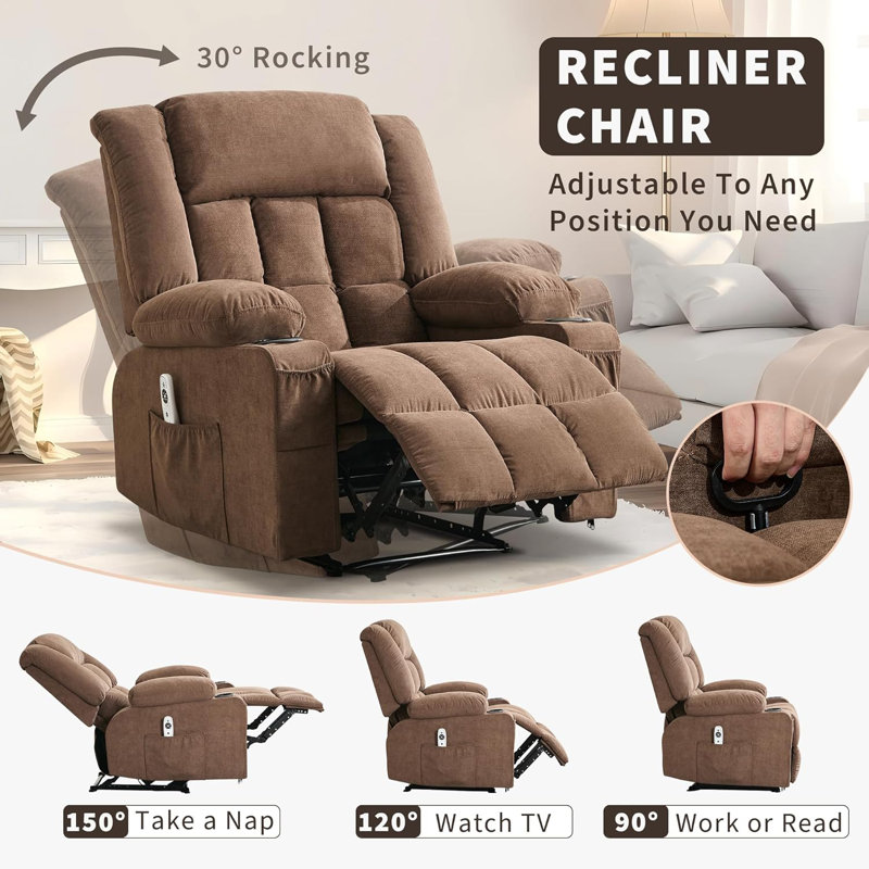 Recliner Chair with Heat and Massage, Oversized Recliner Chairs with Remote Control