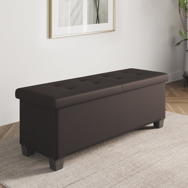 Repose-pieds en cuir Arlana, Similicuir brun, H 15 po x l 43 po x P 15 po