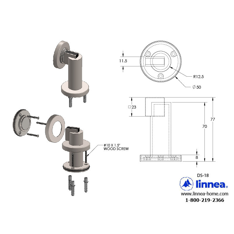 Stainless Steel Floor Mount Stop, Polish Stainless Steel
