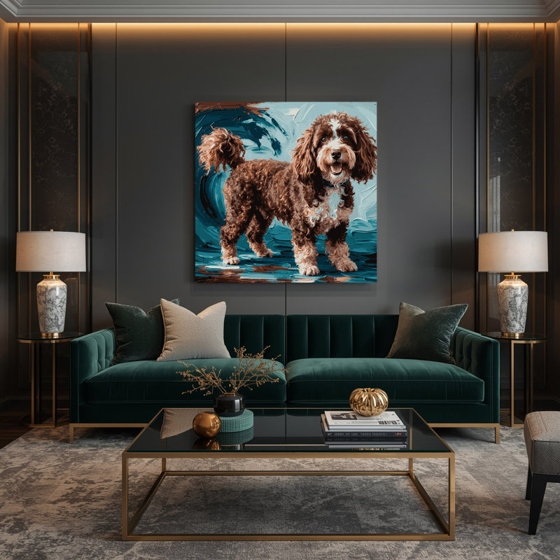 «Dogs Barbet», art mural sur toile noire, H 8 po x l 8 po