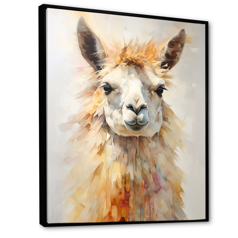 Furry Llama Portrait, reproduction d'art sur toile, H 32 po x l 16 po x P 1 po, Cadre flottant noir