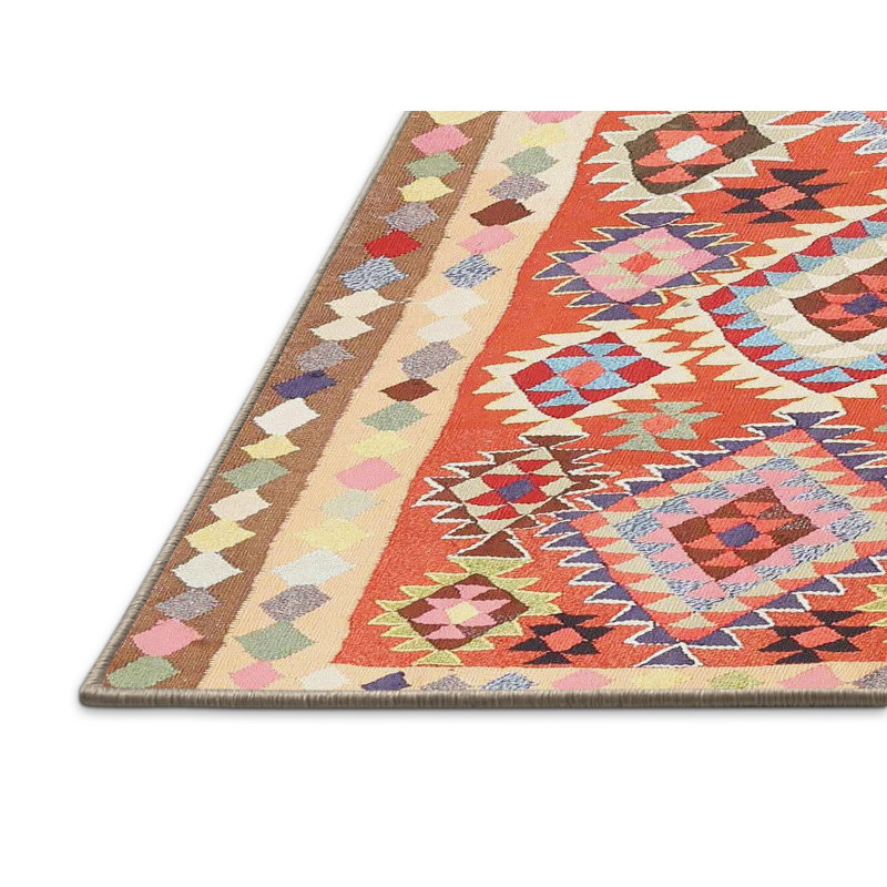 Tapis orange/beige/ivoire contemporaine, Rectangle 5 pi x 7 pi