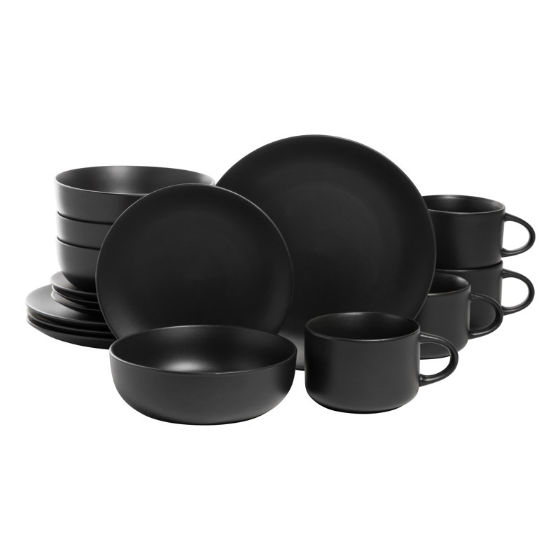 A black dinnerware set