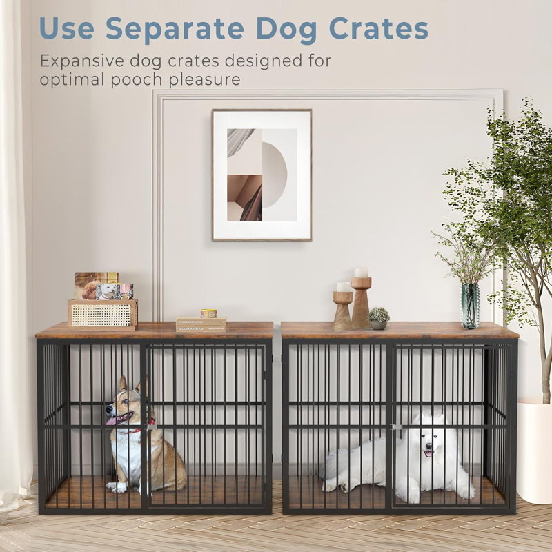 Meuble télé pour chien de 86,62 po de large avec pièces doubles pour grands chiens de taille moyenne, utilisable séparément
