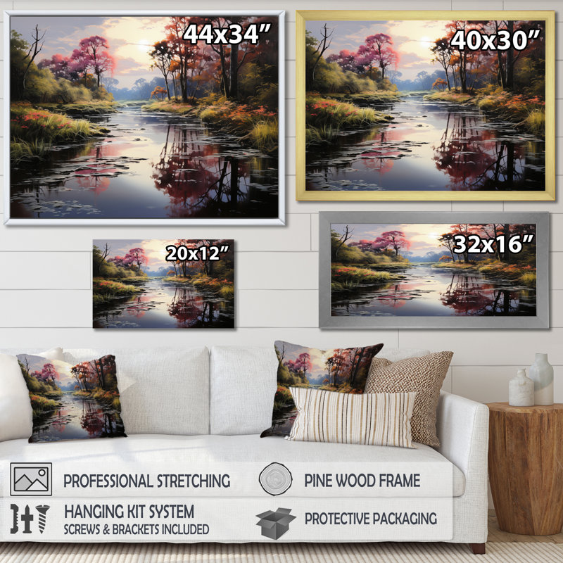 Green Canal Serenitys Reflection - impression, H 12 po x l 20 po x P 1 po, Cadre flottant noir