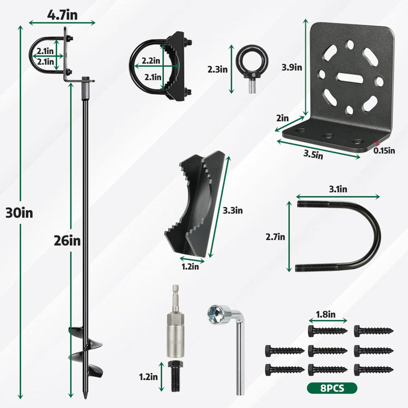 Ensemble de 4 ancrages de sol robustes de 30 po avec supports polyvalents pour maisons mobiles, abris de jardin, portiques, remises, garages et structures d'extérieur