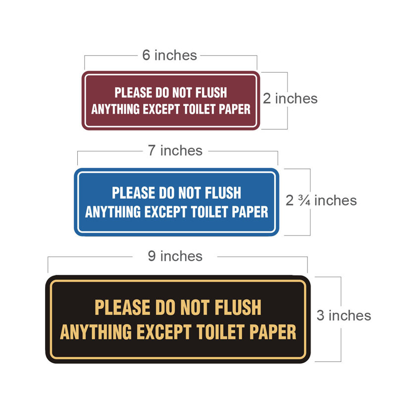 Standard Please Do Not Flush Except Toilet Paper Sign(Black) - Medium, Black Gold, 3" x 9"