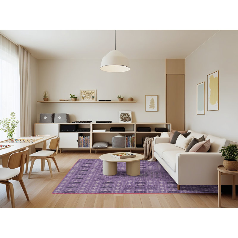 Tapis mauve à métier motorisée, Rectangle 7 pi x 9 pi