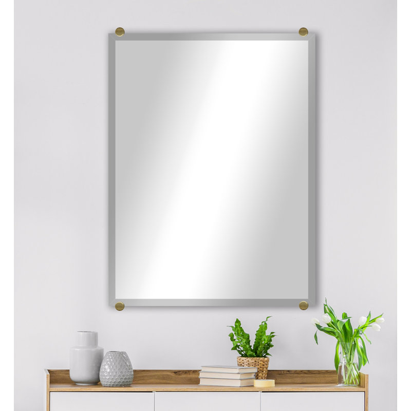 Mansell Beveled Frameless Wall Mirror, Brass, 24" H x 36" W