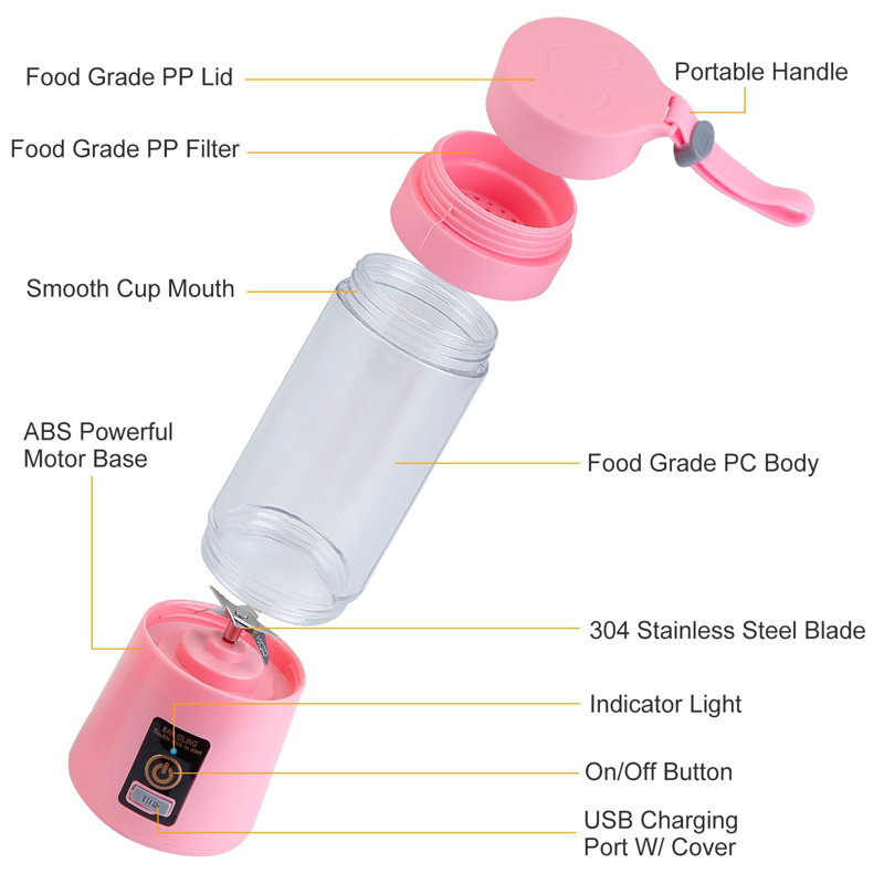 Presse-agrumes portatif avec 6 pales, Rose