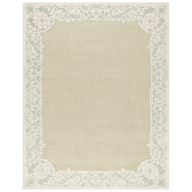 Varick Ebony Hand Tufted Wool/Cotton Floral Rug in Green/Beige, Rectangle 8' x 10'