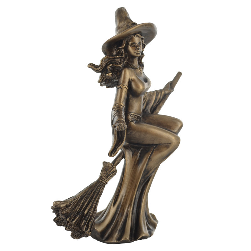 Witch Riding Broomstick Bronze Sculpture Gabrielle Figurine