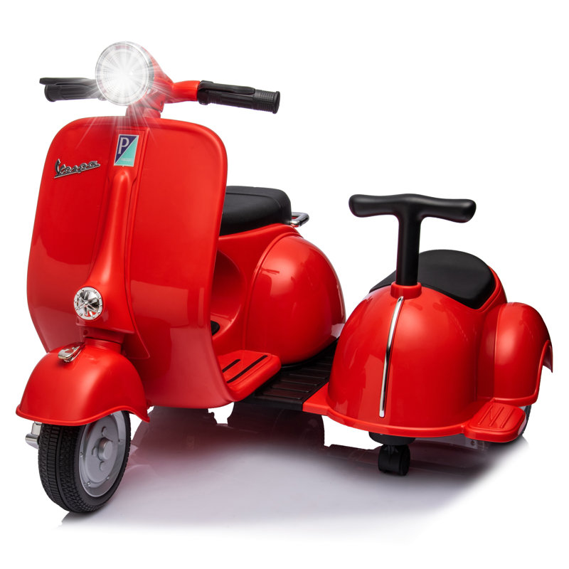 Moto homologuée Vespa à trois roues avec voiture latérale et haut-parleur, lecteur de musique, lumières, Rouge