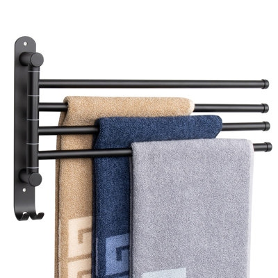 Porte-serviettes pivotant, barre à serviettes à 4 bras en acier inoxydable 304 de 13,8 po d'épaisseur, porte-serviettes mural peu encombrant avec crochet, support à serviettes pivotant antirouille, finition chromée