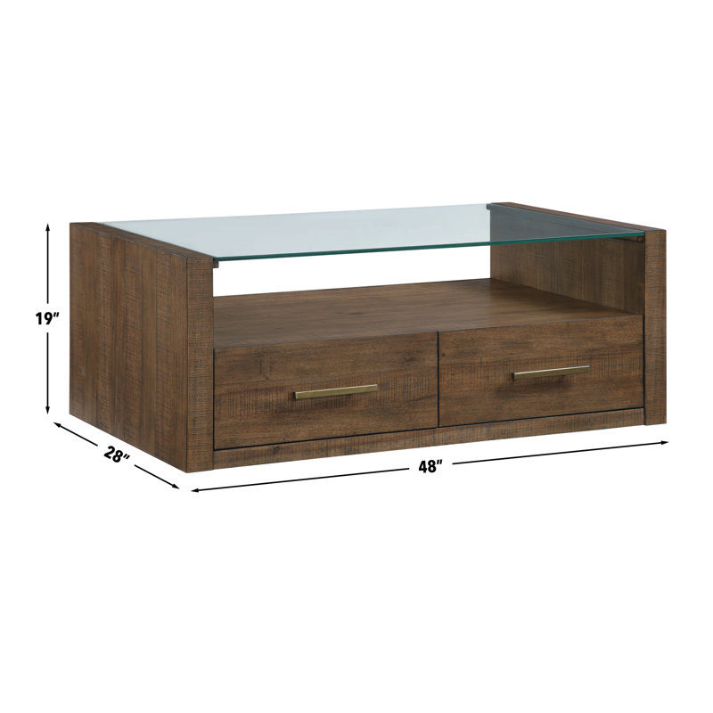 Jaquelyn 48" Glass Top Cocktail Table, Brown