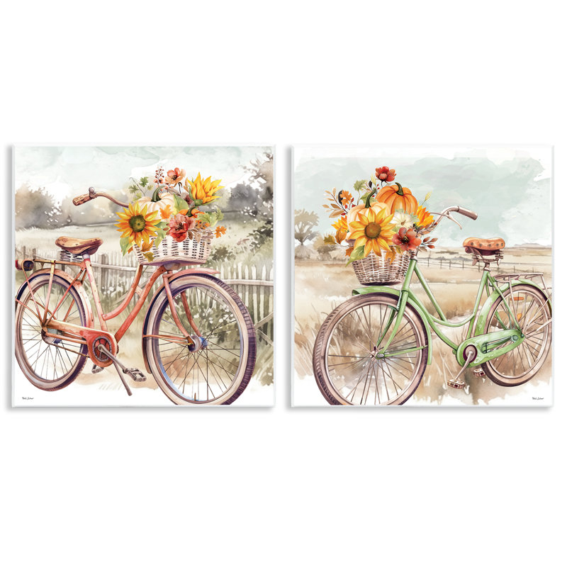 «Rustic Autumnal Bicyclcles», ensemble de 2 toiles par Nicole DeCamp