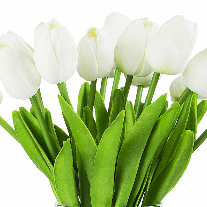 Arrangement floral tulipes artificielles dans un vase, Blanc