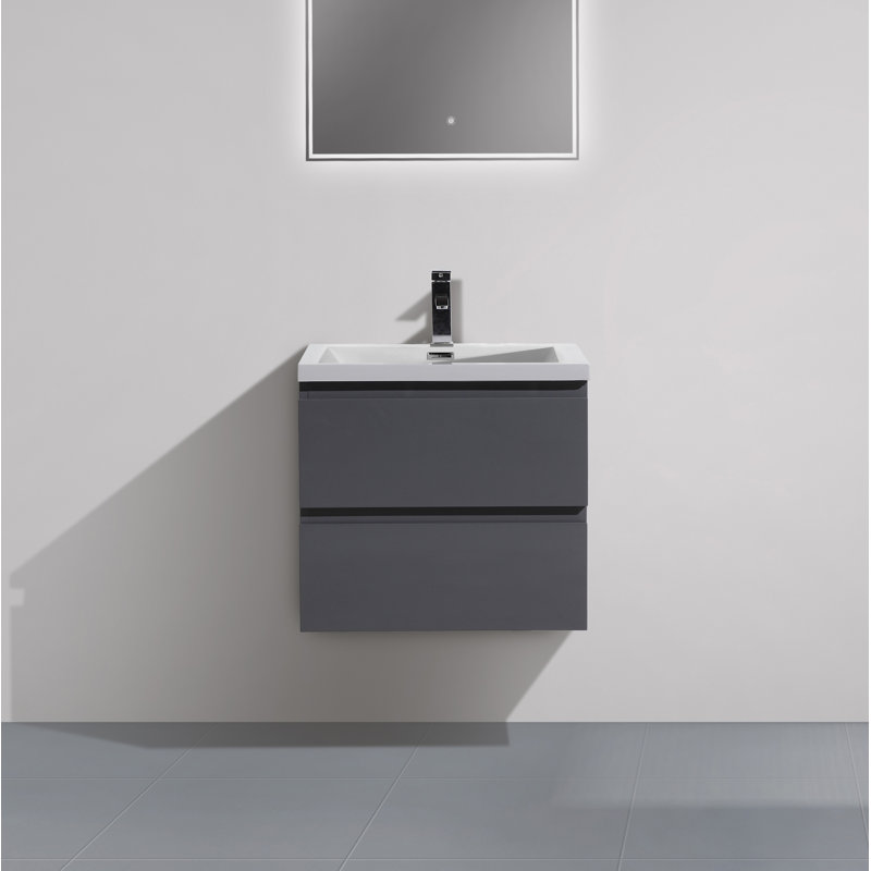 Base de meuble-lavabo simple 23,5 po mural seulement, Gris à haute brillance