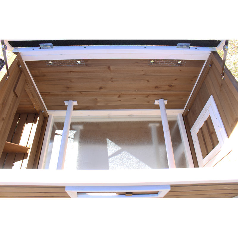 Brown and White Wooden Chicken Coop with Nesting Box