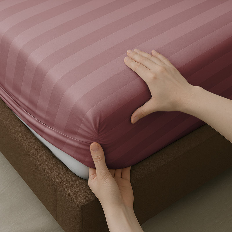 Microfiber Stripe Fitted Sheet – Soft, Durable, and Wrinkle-Free, Single (3'), Pink