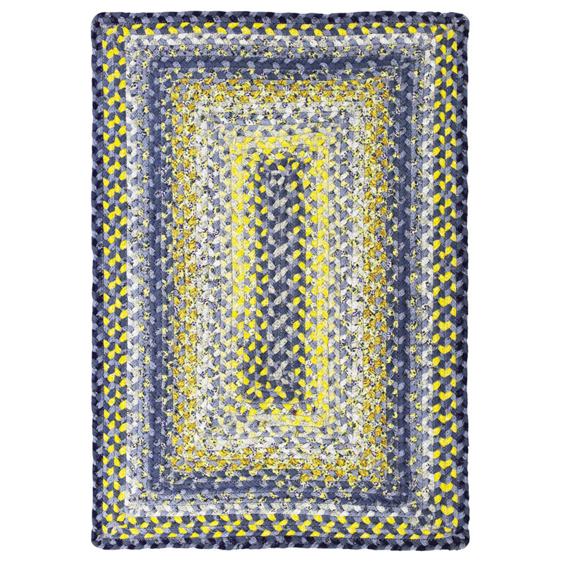Privett Braided Cotton Rug for Coastal Decor Rug, Rectangle 6' x 9', Blue/Yellow 