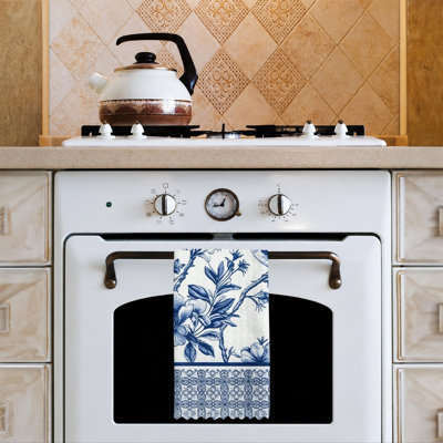  Microfiber Kitchen Towels, Absorbent Reusable Dish Cloths, Fade Resistant Decorative,16"x24",Blue Bird Botanical Design