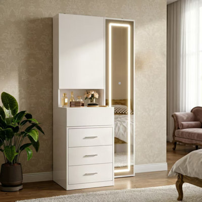 Armoire-penderie à 3 tiroirs H 63 po avec miroir à DEL réglable Wakeham