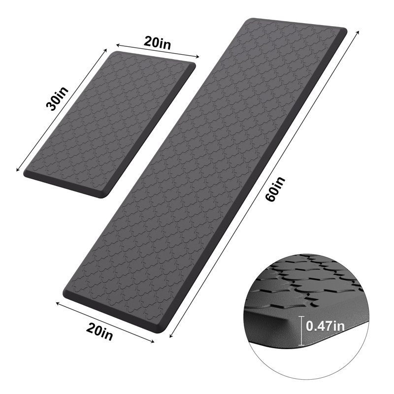 Tapis anti-fatigue, Noir, Tapis de couloir 20 po x 30 po + 20 po x 60 po