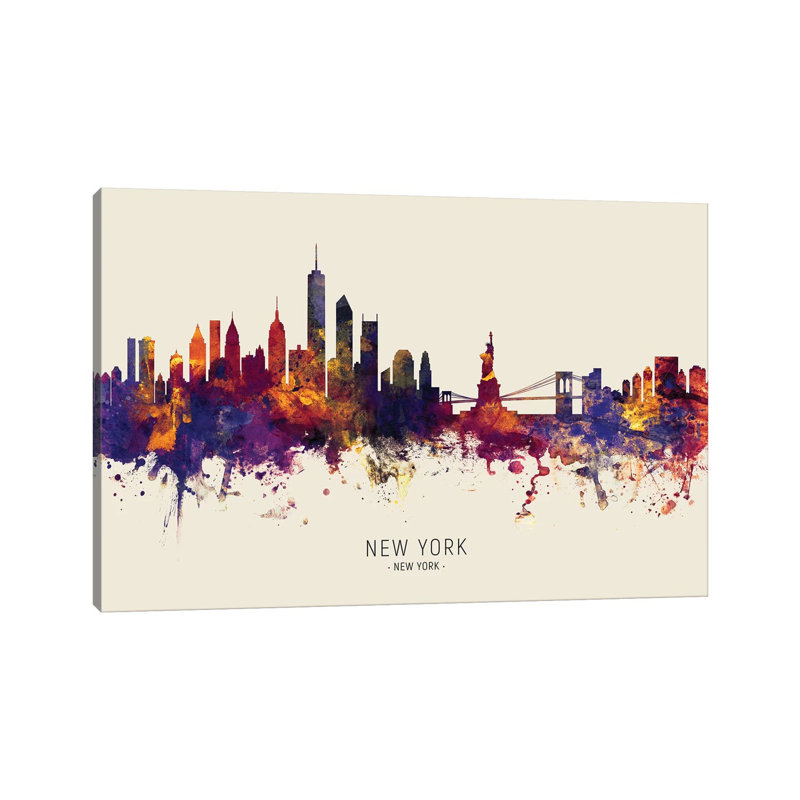 New York Skyline Red Beige by Michael Tompsett - Wrapped Canvas Gallery-Wrapped Canvas Giclée