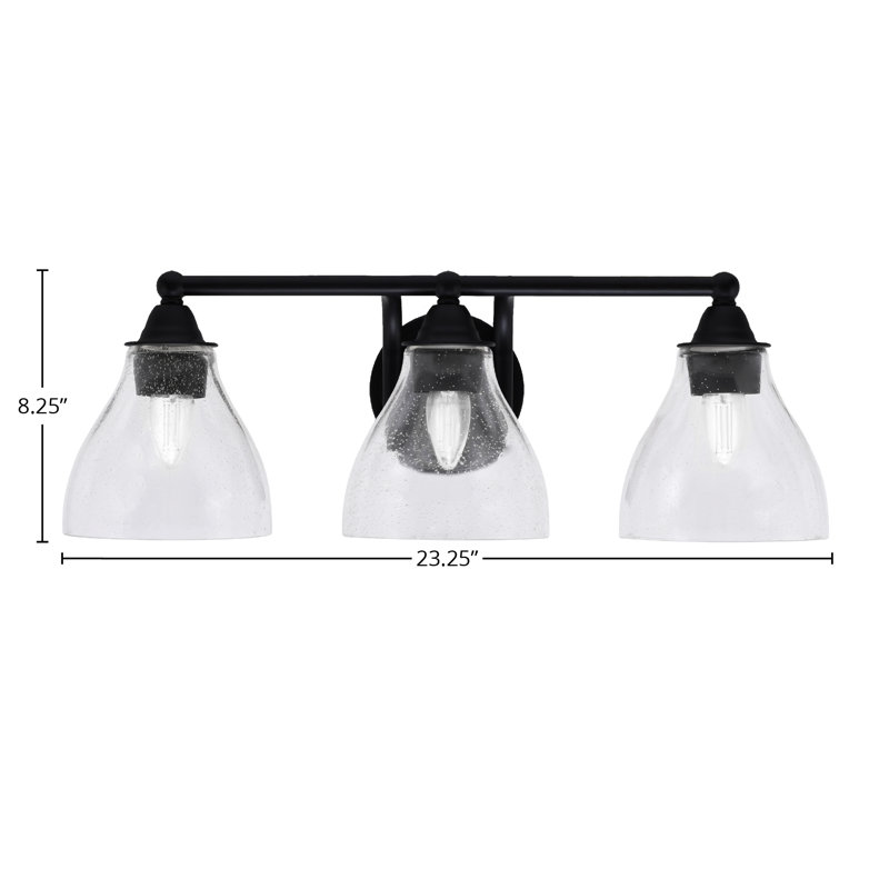 Paramount 3 Light Bath Bar Shown In Matte Black Finish With 6.25" Clear Bubble Glass