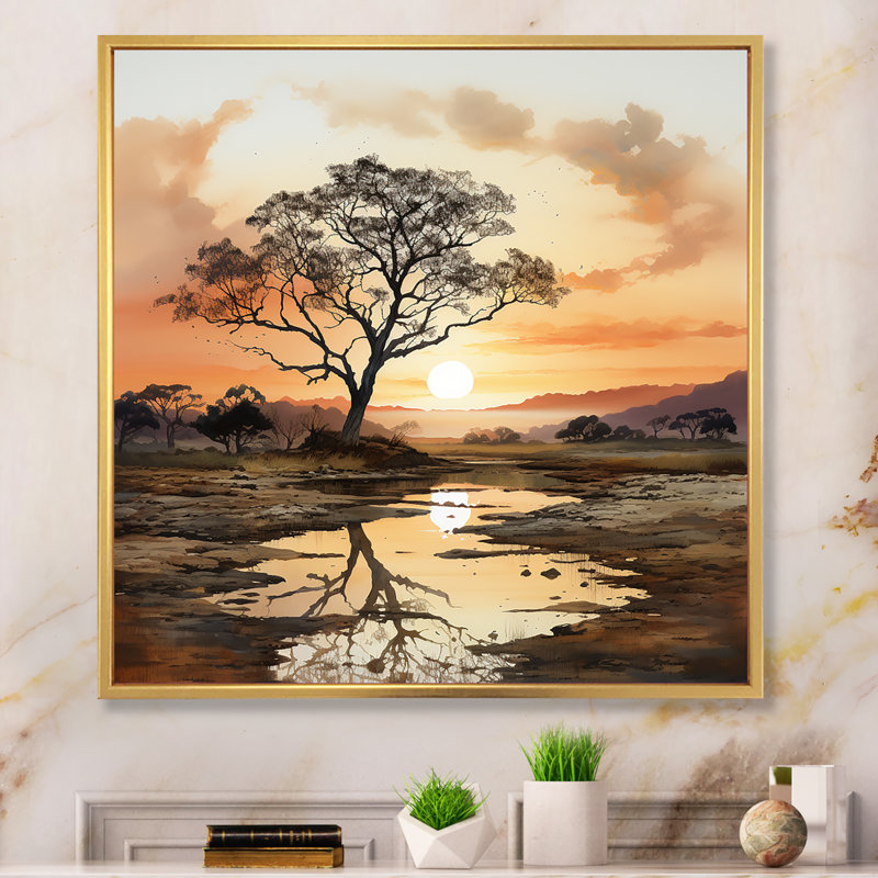" Silhouetted Desert Solitude ", Gold Floater Framed, 30" H x 30" W x 1" D