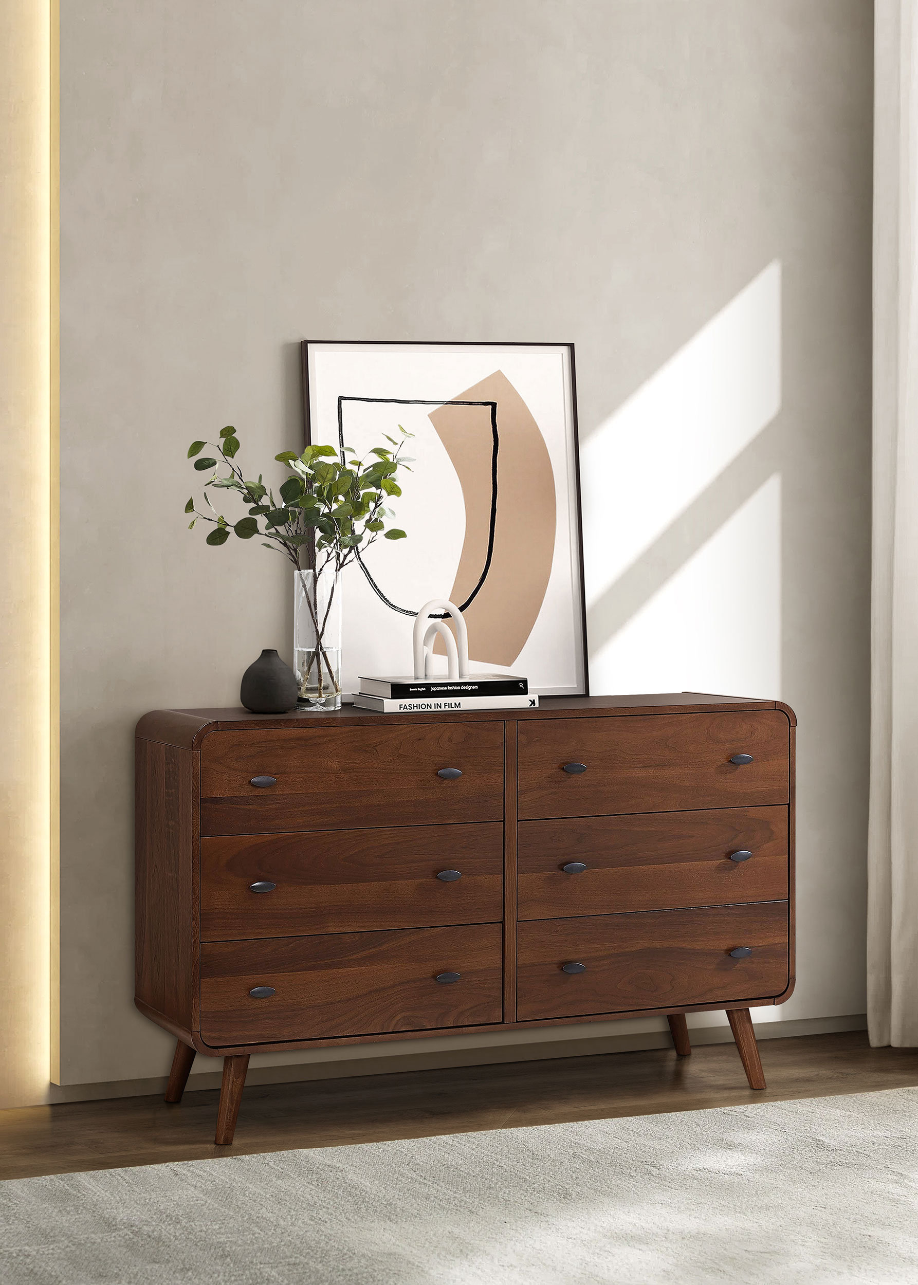 wayfair modern dresser Imre 55.1" W Mid-Century Modern Solid Wood 7-Drawer Double Dresser
