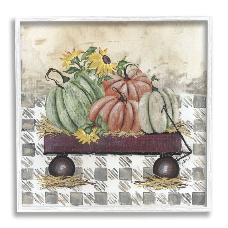 «Pumpkin Harvest Wagon», impression encadrée sur bois, H 24 po x l 24 po x P 1,5 po, Giclée encadrée blanc bord de mer