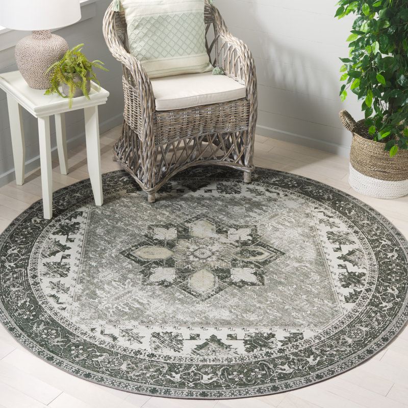 Tapis oriental sauge foncé / ivoire DeBary, Rond 5 pi