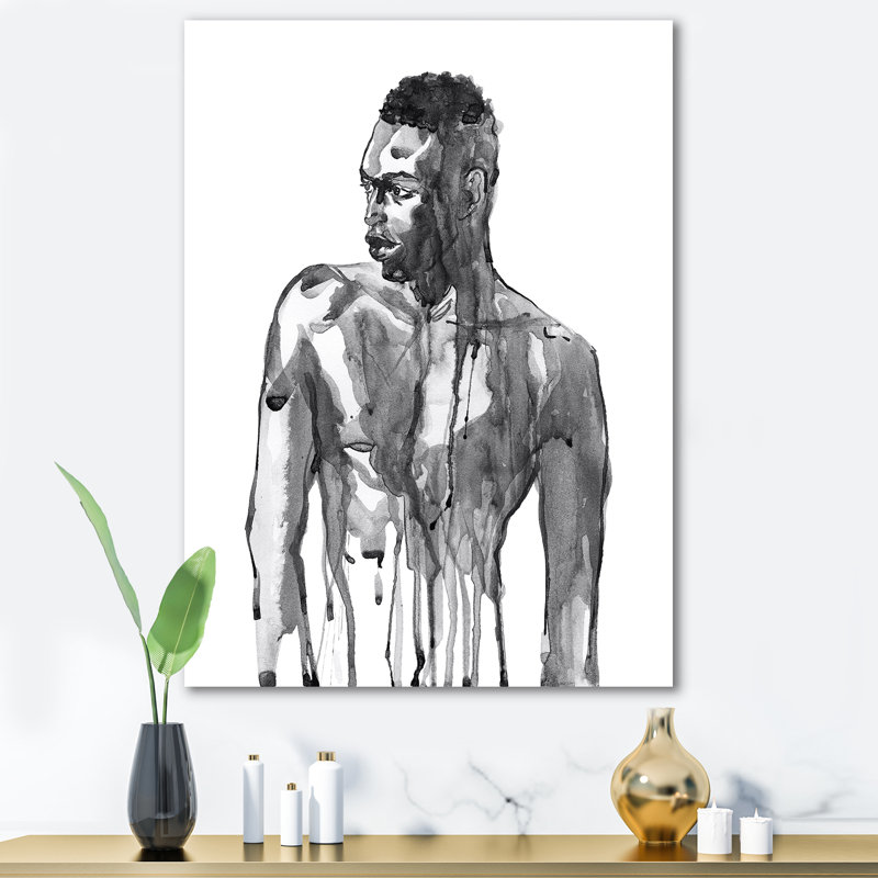 Portrait d'un homme africain beau sur blanc I - Peinture sur toile, H 40 po x l 30 po x P 1 po, Toile tendue