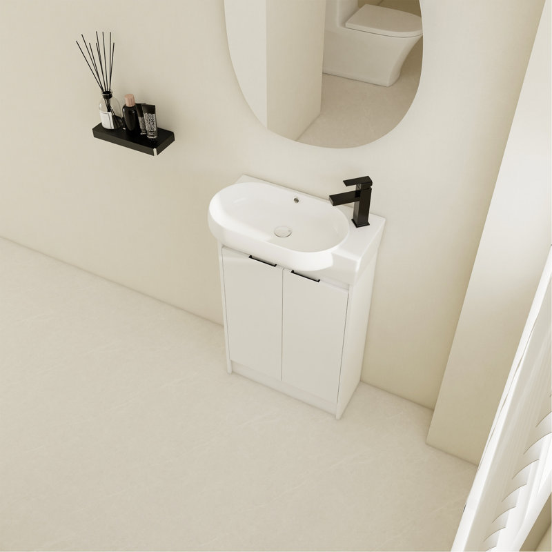Meuble-lavabo élégant avec lavabo, portes à fermeture douce et fabrication durable, Blanc