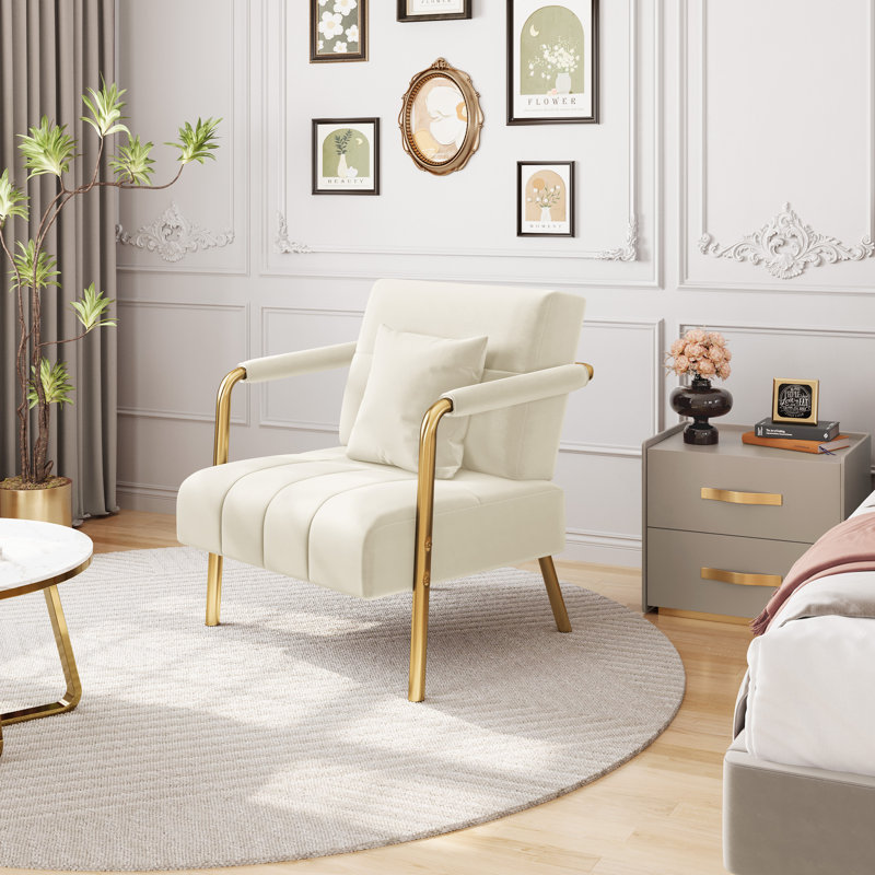30″ W Accent Armchair with Cozy Pillow, Beige