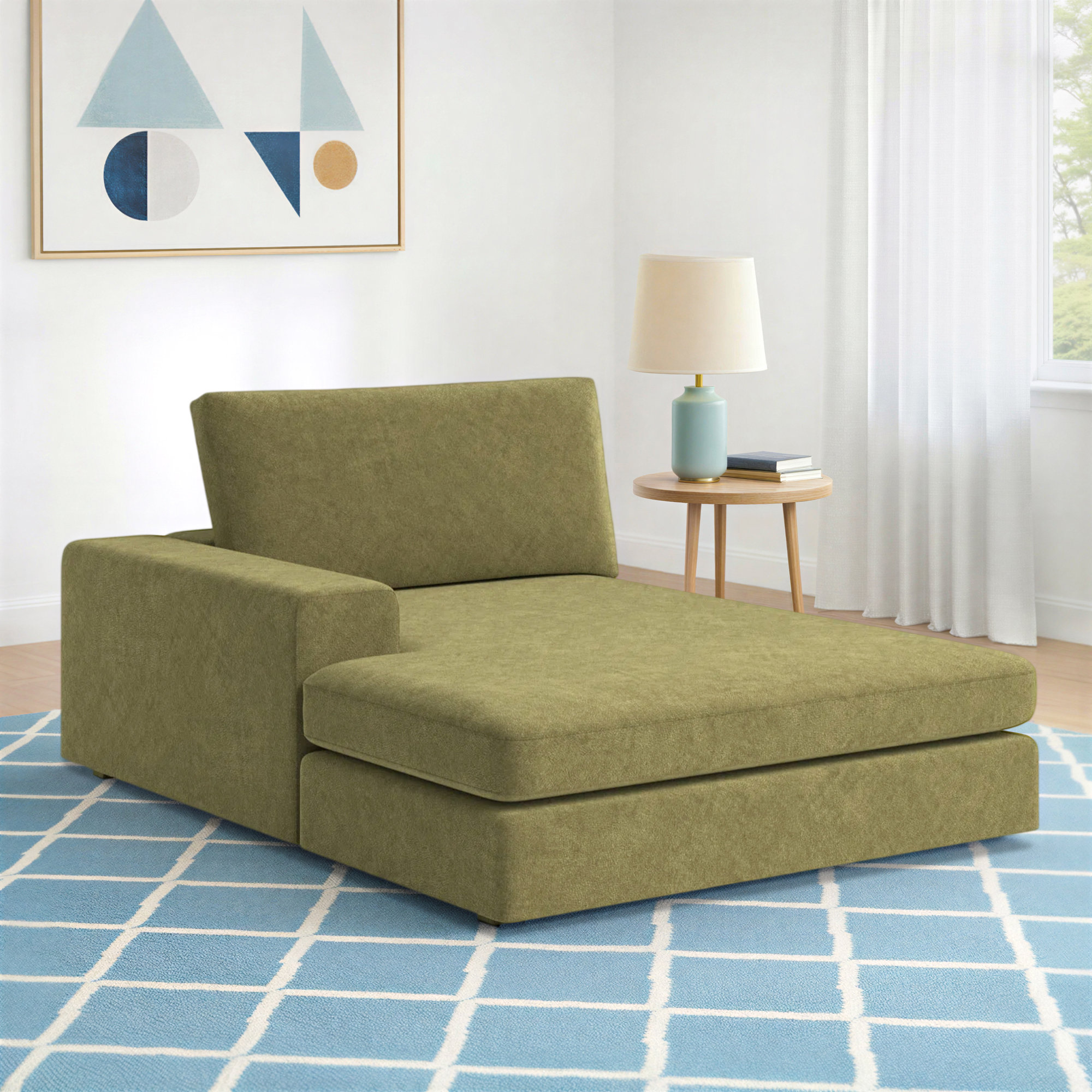Ojai Upholstered Chaise Lounge, Left Hand Facing, Olive Green