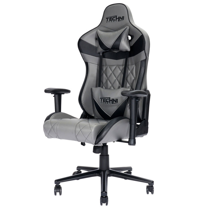 Techni Sport Adjustable Reclining Ergonomic Swiveling PC & Racing Game Chair in Gray