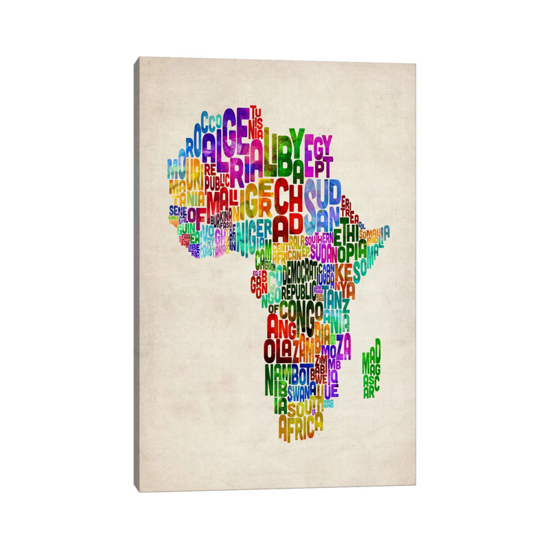 Typography Map Of Africa II by Michael Tompsett - Wrapped Canvas Print, 30.48cm H x 20.32cm W x 1.91cm D